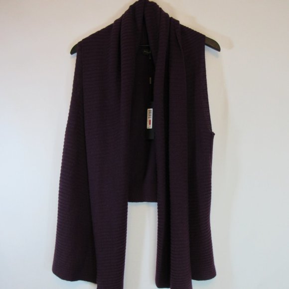 Donna Karan Purple Ribbed Sleeveless Open Front Wool Blend Cardigan Swea… - Picture 8 of 15